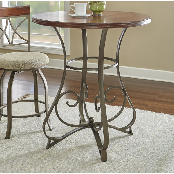 Winston Porter Jefferson 36" Round Wood Top Metal Base Pub Table